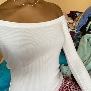 Solid White Ribbed Off the Shoulder Top